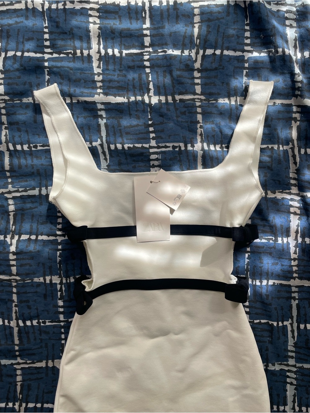 Zara White Mini Dress with Black Strap Accents